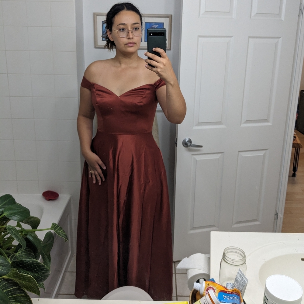 Elegant Off-Shoulder Copper Dress